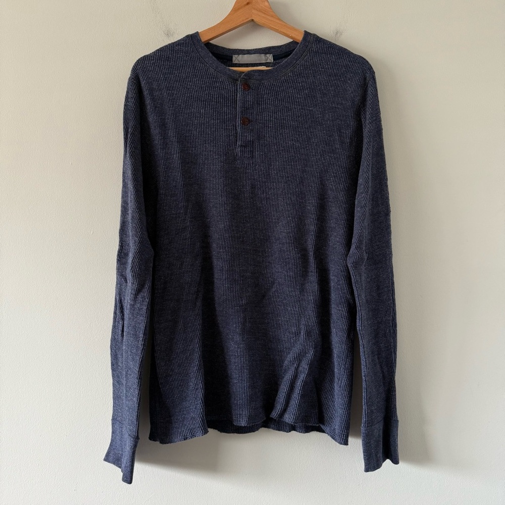 Wallace & Barnes‎ Henley Thermal Mens Large Waffle Knit Workwear Pullover Blue